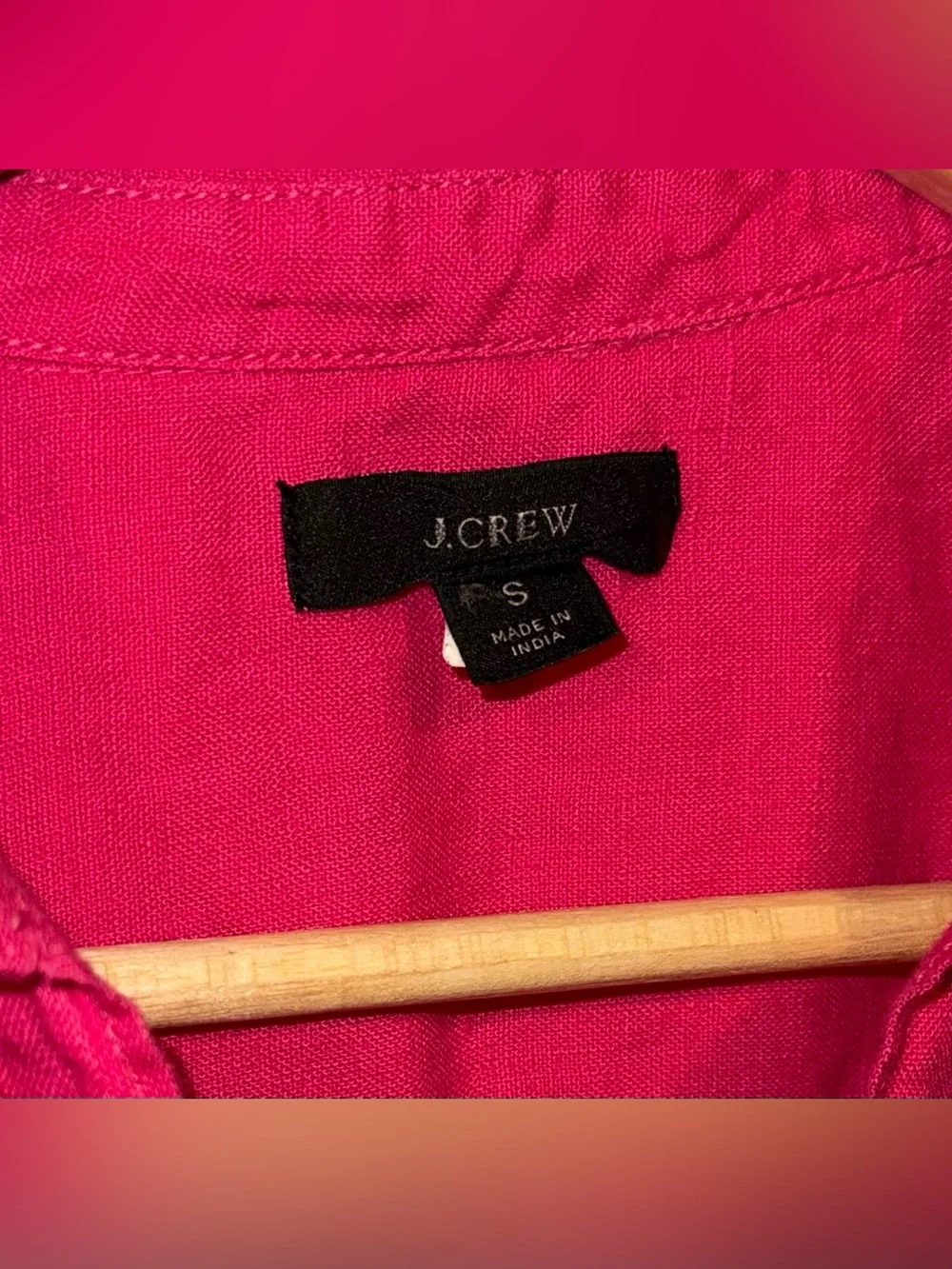 J. Crew 100% Linen Popover Top Short Sleeve S Coastal Hot Pink Preppy Collared